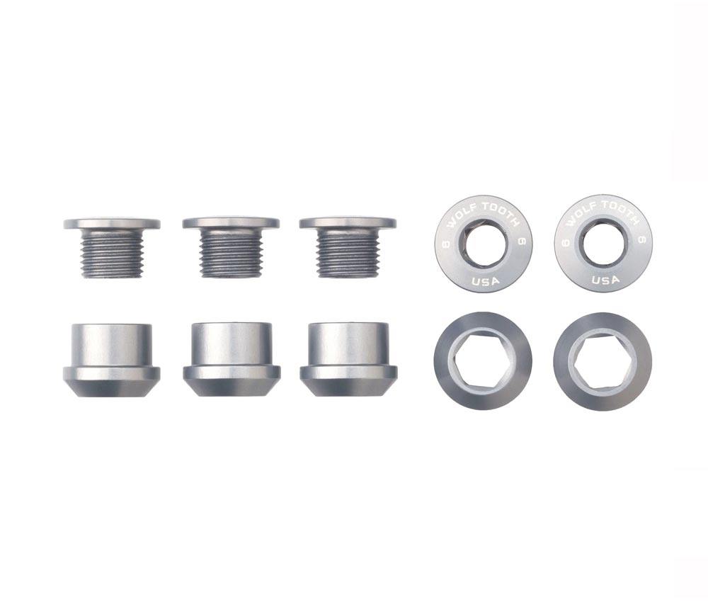 Wolf Tooth Kettenblattschrauben Set - M8x6mm 1-fach 5-Arm Aluminium Silber 3 Wolf Tooth Kettenblattschrauben Set - M8x6mm 1-fach 5-Arm Aluminium Silber