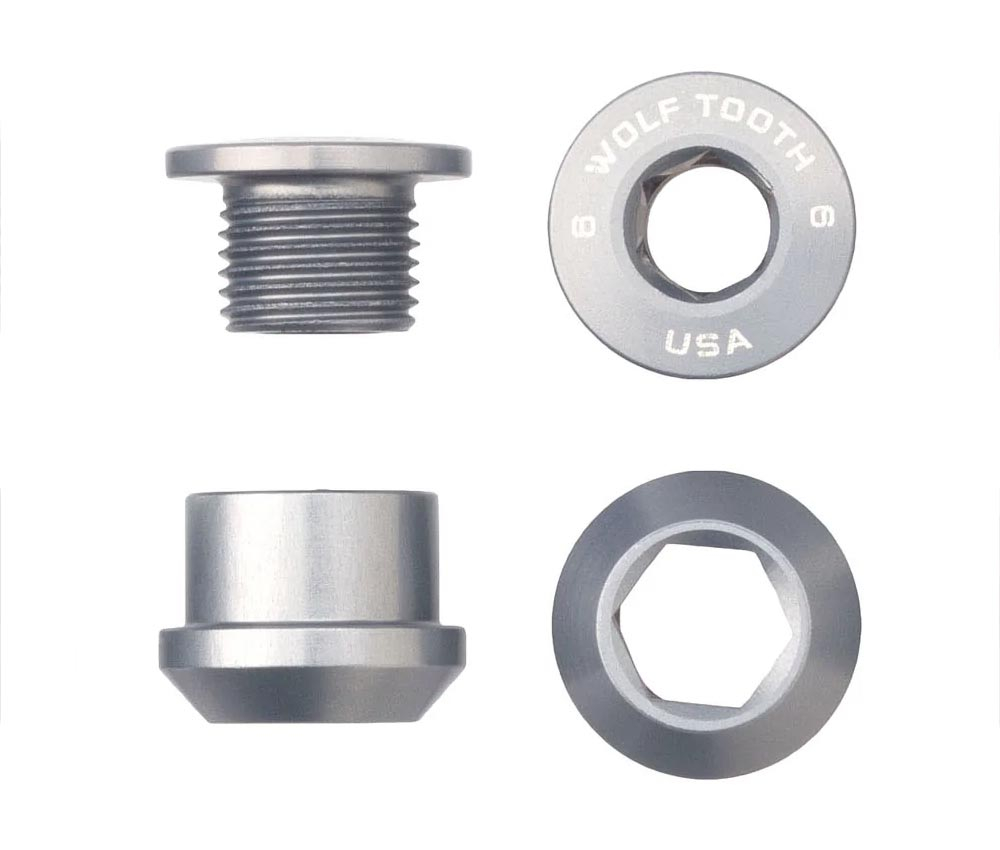 Wolf Tooth Kettenblattschrauben Set - M8x6mm 1-fach 5-Arm Aluminium Silber 4 Wolf Tooth Kettenblattschrauben Set - M8x6mm 1-fach 5-Arm Aluminium Silber – Bild 2