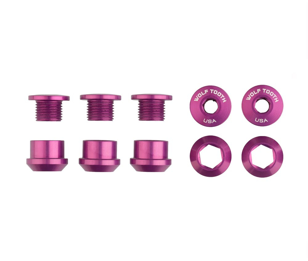 Wolf Tooth Kettenblattschrauben Set - M8x6mm 1-fach 5-Arm Aluminium Violett 3 Wolf Tooth Kettenblattschrauben Set - M8x6mm 1-fach 5-Arm Aluminium Violett