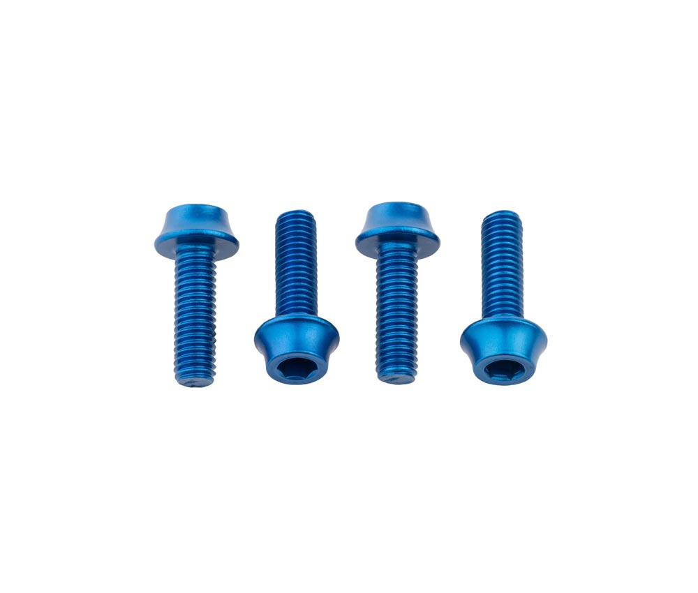 Wolf Tooth Aluminium Flaschenhalterschrauben Set - M5x15mm Zylinderkopf Blau 2 Wolf Tooth Aluminium Flaschenhalterschrauben Set - M5x15mm Zylinderkopf Blau